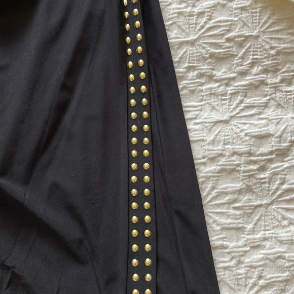 Elegant LBD w/crossover neckline & faux wrap skirt w/gold stud detail. - Picture 12 of 14